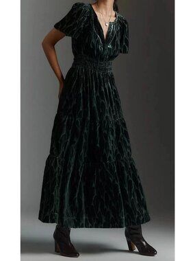 Anthropologie Velvet Print Somerset in Green Size XXS